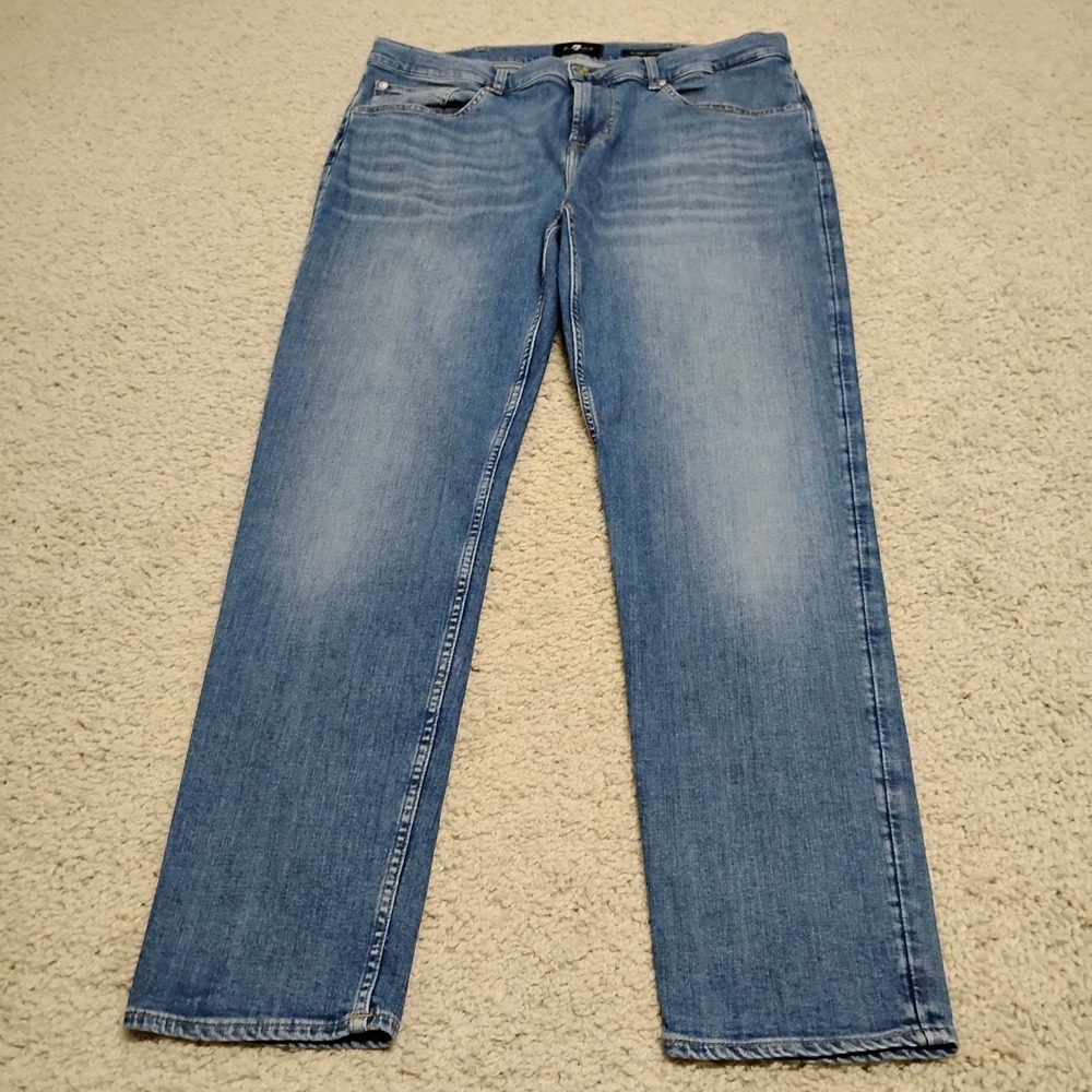 7 For All Mankind Jeans Mens 38 Blue Stretch Denim Slimmy Tapered Italy Whisker
